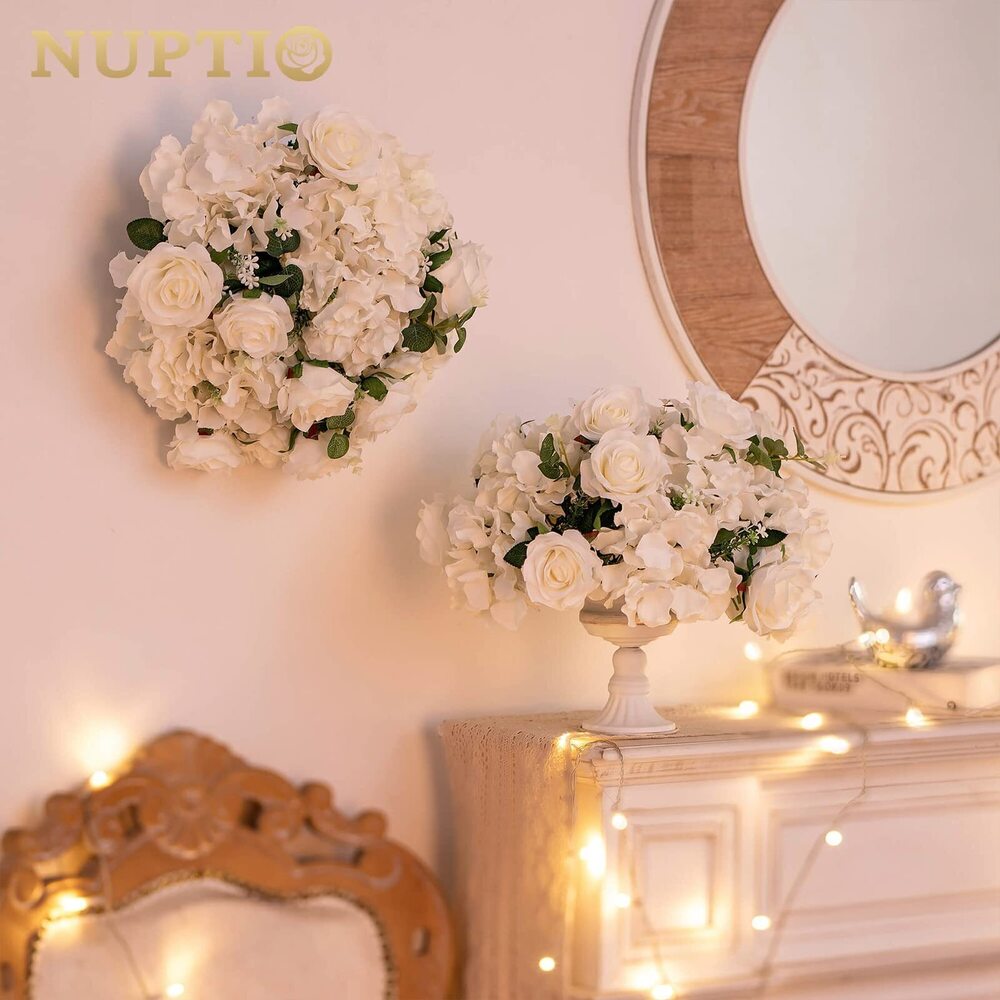 1570 Flower Ball Arrangement Bouquet - 2 Pcs 15.7 inch Diameter White - Picture 5 of 8
